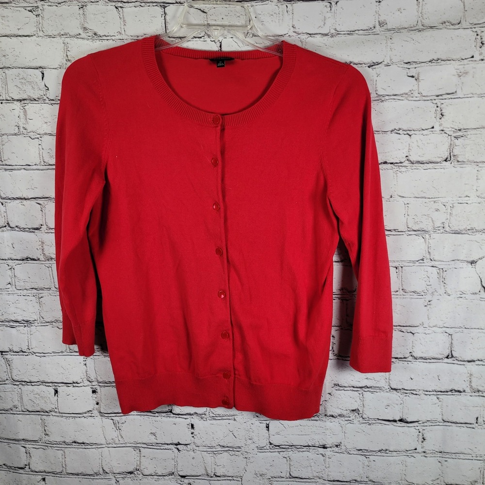 Talbots Cardigan Sweater Womens M Red Excellent 3/4 Sleeve Pima Cotton Blend